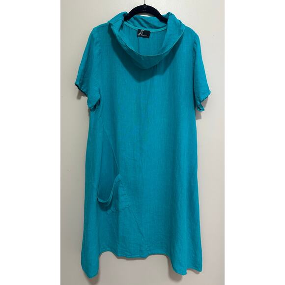 Fenini Teal Women’s 100% Linen Dress Cowl neck Size Small - Picture 1 of 7